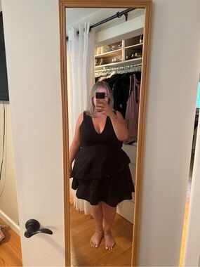 Symphony Black V-Neck Tiered Mini Dress